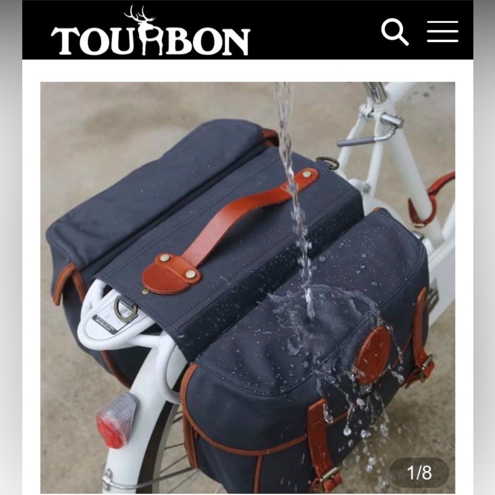 TOURBON DOUBLE PANNIER WATERPROOF CANVAS LEATHER BUCKLES SNAPS BICYCLE BAG NAVY - Picture 4 of 16